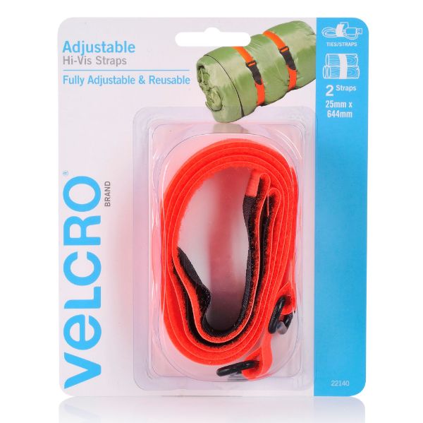 VELCRO VEL22140 - 25mm x 644mm 2 Pack Adjustable & Reusable Hi-Vis Bundle & Secure Bulky