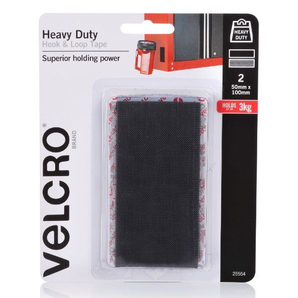 VELCRO VEL25554 - 50mm x 100mm Heavy Duty 2 Pack Hook & Loop Tape. Designed for Superior Holding