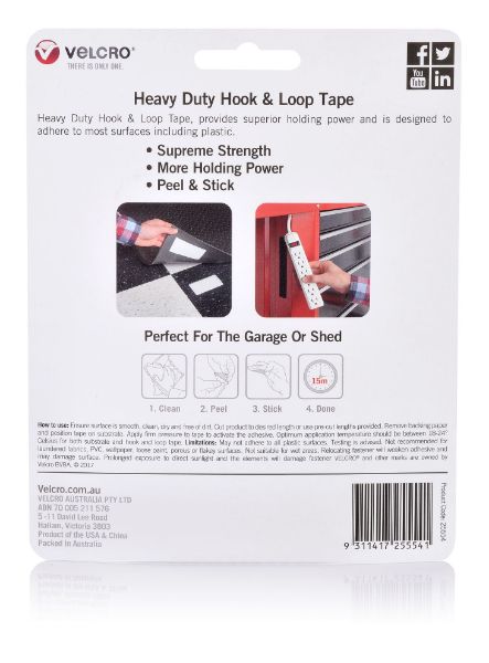 VELCRO VEL25554 - 50mm x 100mm Heavy Duty 2 Pack Hook & Loop Tape. Designed for Superior Holding
