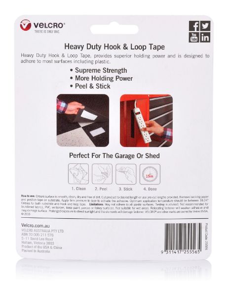 VELCRO VEL25556 - 25mm x 1m Heavy Duty Hook & Loop Tape. Designed for Attaching Items Indoors