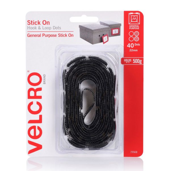 VELCRO VEL25568 - 22mm Stick On Hook & Loop Dots. Pack of 40 General Purpose Simple &