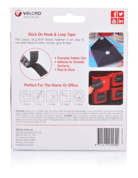 VELCRO VEL25580 - 25mm x 2.5m Stick on Hook & Loop Roll/Tape. Hanging & Attaching Items