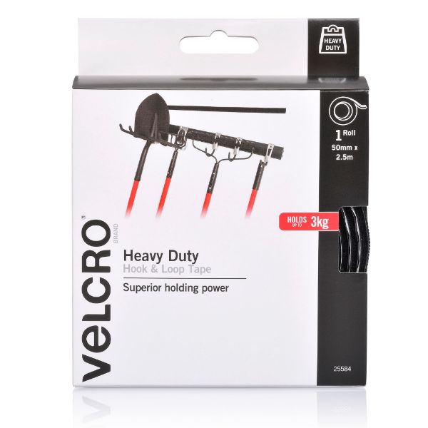 VELCRO VEL25584 - 50mm x 2.5m Adhesive Heavy Duty Hook & Loop Designed for Hanging & Attach