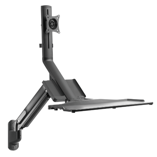 BRATECK WWS05-01-P01 - 4.6 x 200mm 316L Stainless Monitor Gas Spring Sit-Stand Workstation. Folding Keyboard