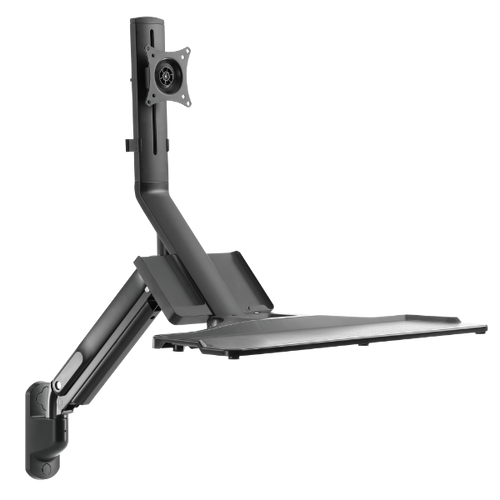 BRATECK WWS05-01-P01 - 4.6 x 200mm 316L Stainless Monitor Gas Spring Sit-Stand Workstation. Folding Keyboard