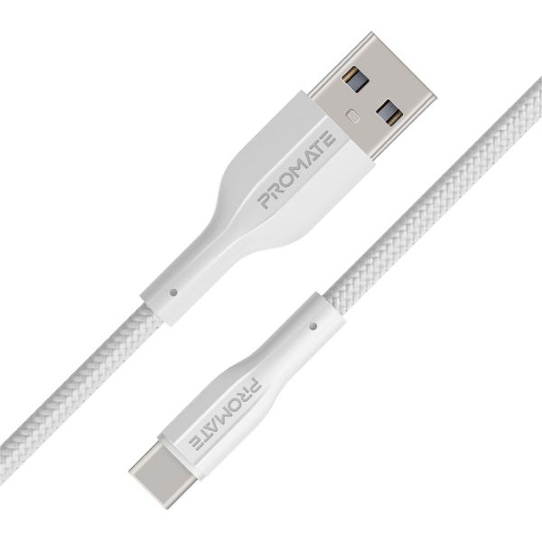 PROMATE XCORD-AC-WHT - 1M USB-A to USB-C Super Flexible Cable. Supports 2A Charging & 480Mbps Data