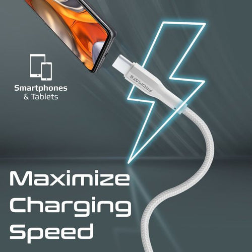 PROMATE XCORD-AC200-WHT - 2M USB-A to USB-C Super Flexible Cable. Supports 2A Charging & 480Mbps Data