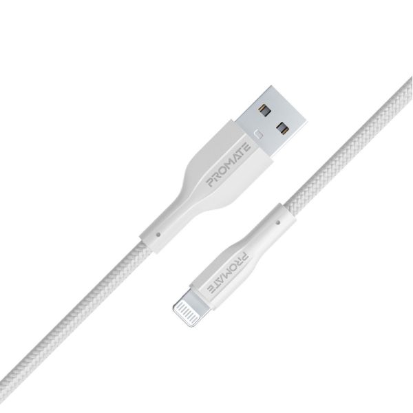 PROMATE XCORD-AI200-WHT - 2M USB-A to Lightning Connector Super Flexible Cable Supports 2A Charging & 480Mbps