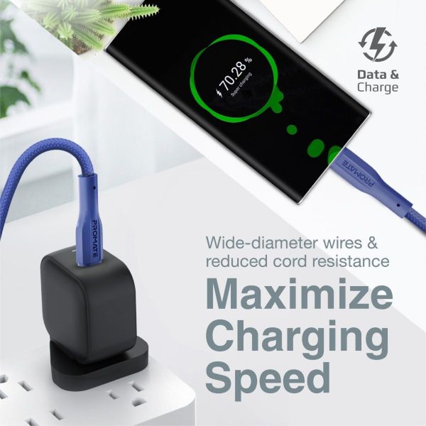 PROMATE XCORD-CC-BL - 1M USB-C to USB-C Super Flexible Cable. Supports 2A Charging & 480Mbps Data