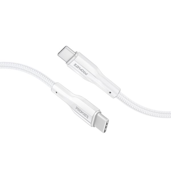 PROMATE XCORD-CC200-WHT - 2m 60W USB-C to USB-C Super Flexible Cable 3A/20V Supports 3A/20V Charging & 480