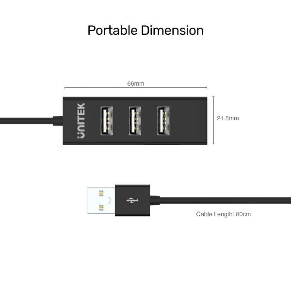 UNITEK Y-2140 - USB-A 2.0 4-Port High Speed Hub Data Transfer Speed up to 480Mbps. Connect 4 Devices