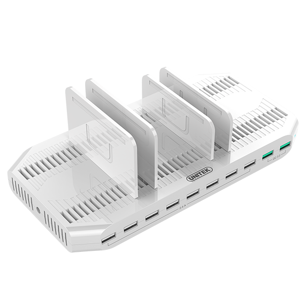 UNITEK Y-2190A - 10 Port USB Smart Charging Station 8 Port 2.4A USB-A + 2x Port QC 3.0 USB-A)