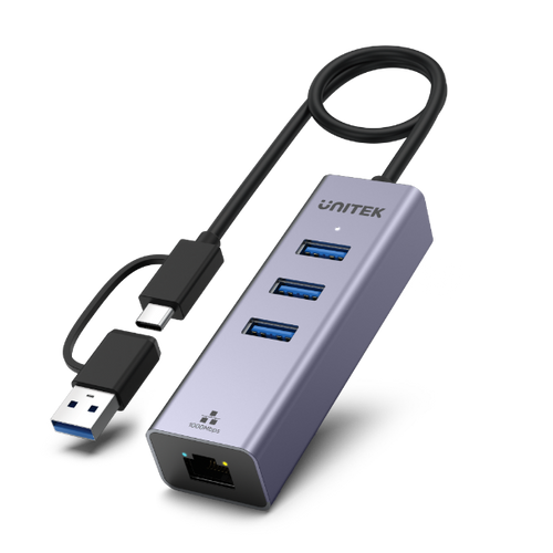 Y-3088B - UNITEK Y-3088B - 4-in-1 USB Multi-port Hub w/ 2-in-1 Connectors (USB-C & USB-A). Includes 3x USB-A 3.0