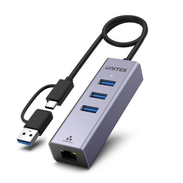 UNITEK Y-3088B - 4-in-1 USB Multi-port Hub w/ 2-in-1 Connectors (USB-C & USB-A). Includes 3x USB-A 3.0
