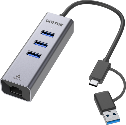 Y-3088B - UNITEK Y-3088B - 4-in-1 USB Multi-port Hub w/ 2-in-1 Connectors (USB-C & USB-A). Includes 3x USB-A 3.0