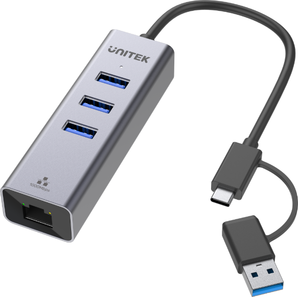 UNITEK Y-3088B - 4-in-1 USB Multi-port Hub w/ 2-in-1 Connectors (USB-C & USB-A). Includes 3x USB-A 3.0