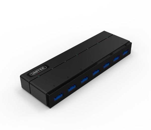 UNITEK Y-3184 - USB 3.0 7-Port Hub w/ 1.5A Charging Per Port. Super Speed Data Transfer up to 5Gbps. LED